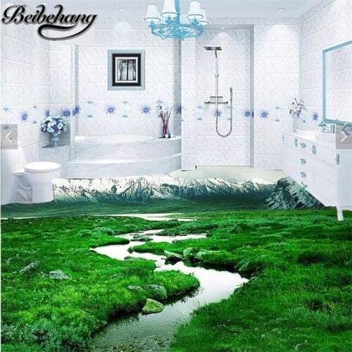 Beibehang Custom living room bedroom floor wallpaper foil 3d self-adhesive bathroom grass snowy mountain wallpaper 3D floor