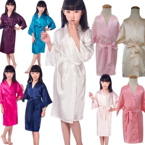 Wholesale Girls Kimono Robe Children Bathrobes For Spa Satin Silk Nightgown for Wedding Bridal Birthday Kids Sleepwear B1