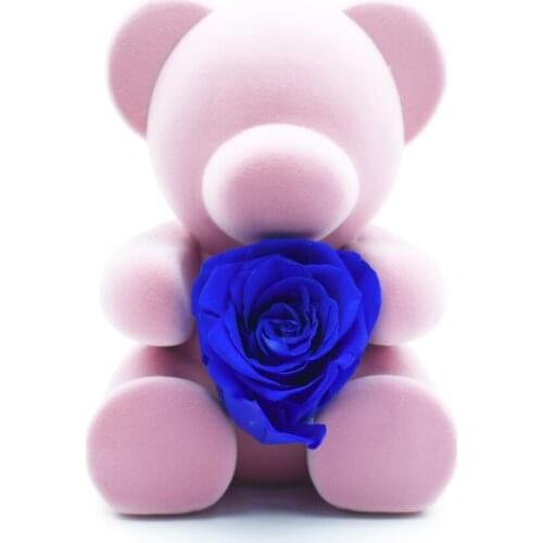 Rose Bear Blue Immortal Flower Valentines Day Gift Holiday Gift Art Ornament Weidding Flower