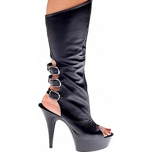 Large base high knee-high boots 15 cm high heel waterproof heighten stretch boots 301302