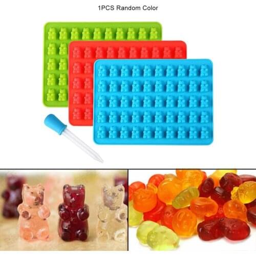 Silicone Chocolate Mold Cartoon Bear Shape Mold Jelly Cake Candy Ice Trays Rubber Gummy Maker With Dropper Decorating Tools