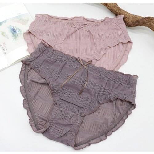Plus Size Panties Womens Sexy New Super Elastic Ice Silk Quick Drying Bow Ruffle Cute Panties of Large Size Underwear for Women