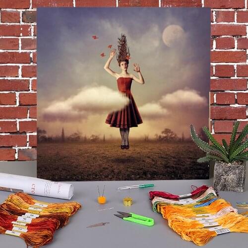 Woman Girl Printed 11CT Cross Stitch DIY Embroidery Kit DMC Threads Painting Knitting Craft Handmade Wholesale Gift