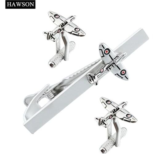 Funny Cufflinks Airplane Tie Clip Set For Mens Shirt Button