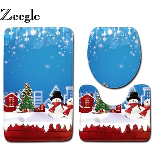 Zeegle 3Pcs/Set Bathroom Mat Set Christmas Decor Floor Rugs Cushion Toilet Seat Cover Absorbent Bathroom Carpet Bath Mat