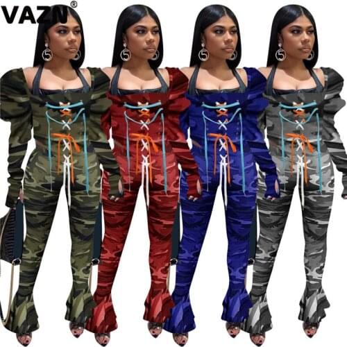 VAZN 2020 New Punk Style Camouflage V-neck High Street Special Full Sleeve Women Casual Fashion Set Women Young Energetic Set
