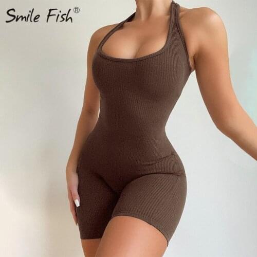 Chic Ribbed Romper Women Sexy Streetwear Sleeveless Bodycon Solid Knitted Fitness Sexy Jumpsuits Playsuits Overalls Women G2872