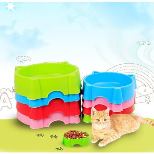 Pets Anti-slid Durable Plastic Feeder Lovely Kitten Face Shaped Water Food Bowl For Dogs & Cats Pet Indoor Feeding Supplies