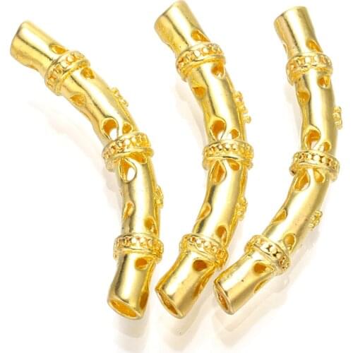 1 pcs 50mm Hollow carved curved tube high quality thick connectors for bracelet gold jewelry findings accessories