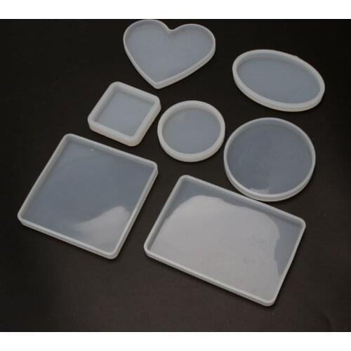18Pcs Handmade Coaster Silicone Resin Mold Round Square Rectangle Heart Oval Bottom DIY Molds Kit Jewelry Making Tools