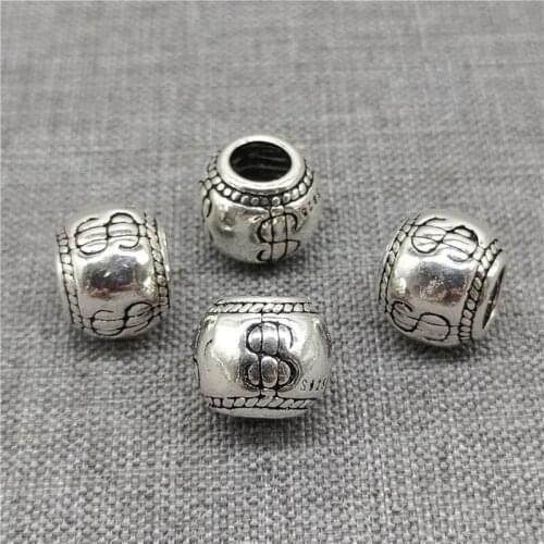 2 Pieces 925 Sterling Silver Dollar Beads Money Sign Symbol Spacer for Bracelet
