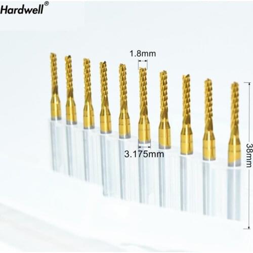 3.175mm*1.8mm,10pcs,Free shipping TiN Coating PCB End Milling cutter,CNC machine Corn milling Bit,Solid carbide tool,PVC,wood