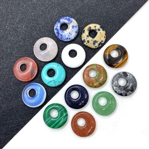 3pcs Natural Stone Nostalgia, Donut Buckle Oblique Hole Pendant, Tigers Eye Stone DIY Handmade Jewelry Pendant, Size 18mm