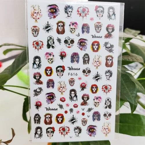 3D Nail Sticker Decals Halloween Mask Girl Design Nail Art Decorations Stickers Slider Manicure Accessories Nails Decoraciones