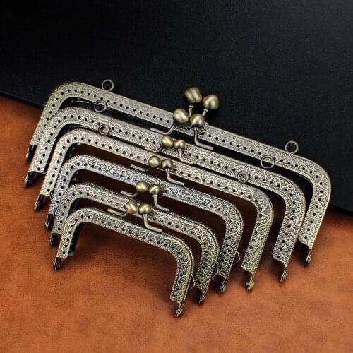 5Pcs 8.5/10.5/12.5/15/18/20.5CM Rectangle Embossing Alloy Metal Kiss Purse Frame Durable Bronze Sewing Clasp For Bag Purse