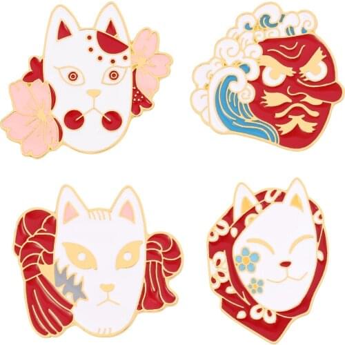 Anime Demon Slayer Kimetsu No Yaiba Brooch Pin Fox mask creative design enamel pins brooches badges Lapel Pin Gift Cosplay Jewel