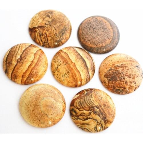 Free Shipping Hot Selling Natural Picture Stone Round Cabochons Beads No Hole For DIY Jewelry Accessories Making ,30*30mm,10PCS