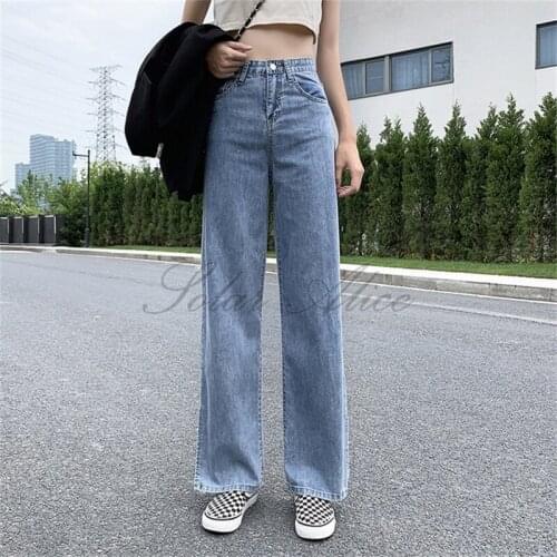 Free shipping womens 2020 summer new high waist thin section split straight jeans elastic waist mopping trousers