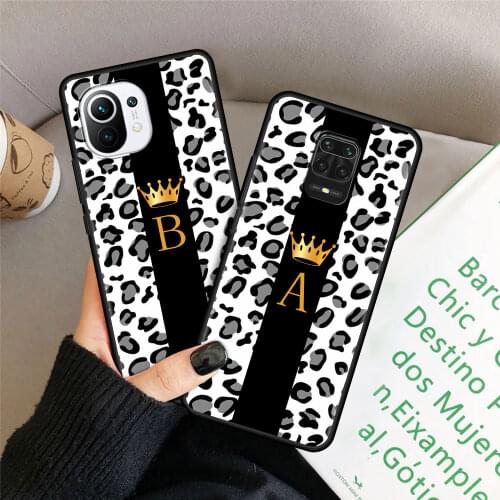 Letter A B C D E Leopard Case For Xiaomi Mi Poco M3 X3 NFC 9T 10T Pro 5G Phone Cover For Redmi Note 9S 9 8 8T 9C 9A Back Housing