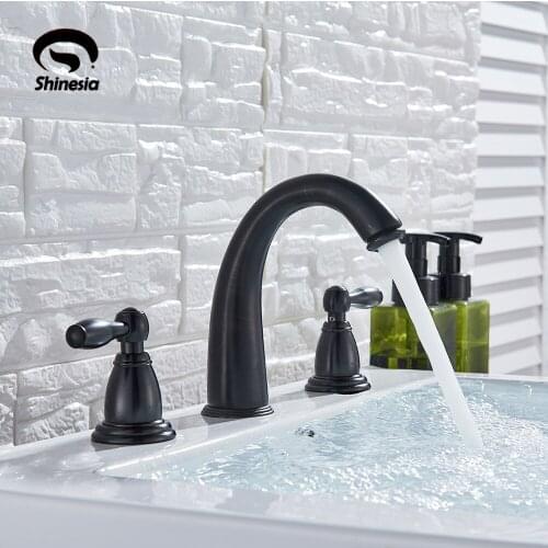 Black Bronze Bathtub Faucet Basin sink tap 3pcs Shower Bathroom Faucet Basin Faucet Hot and Cold Water Mixer Dual Handle