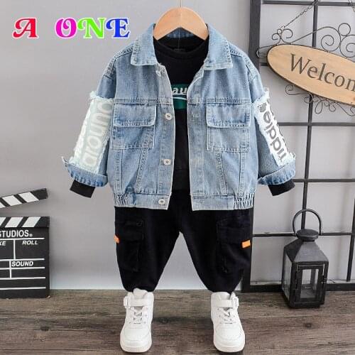 Spring Autumn boys jackets kids coats Denim jacket clothes fashion patchwork Embroidery letter fall clothes for toddler boys
