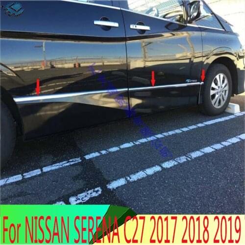 For NISSAN SERENA C27 2017 2018 2019 ABS Chrome Side Door Line Garnish Body Trim Accent Molding Cover Bezel Styling Protector