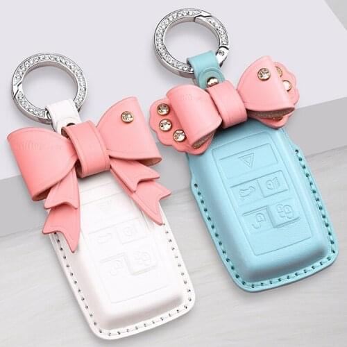 Handmade Bow Leather Car Key Case Cover For Land Rover A9 Range Rover Sport Evoque Freelander 2 Jaguar XE XJ XJL XF C-X16 V12