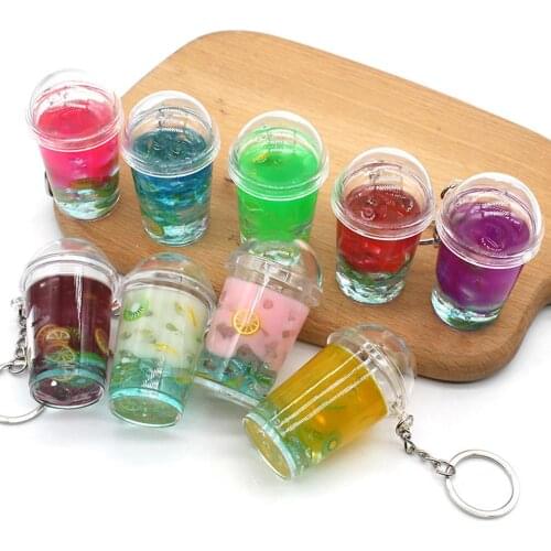 Creative Milk-Tea Keychain Fruit Cold Glass Pendant Bag Decor Car Ornament Gift