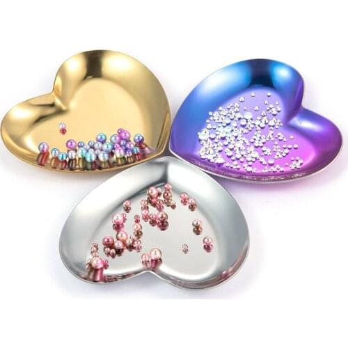 Metal Storage Tray Rose Gold Gradient Plate For Nail Jewelry Beads Organizer Rhinestone Diamond Storage Display Plastic Tray