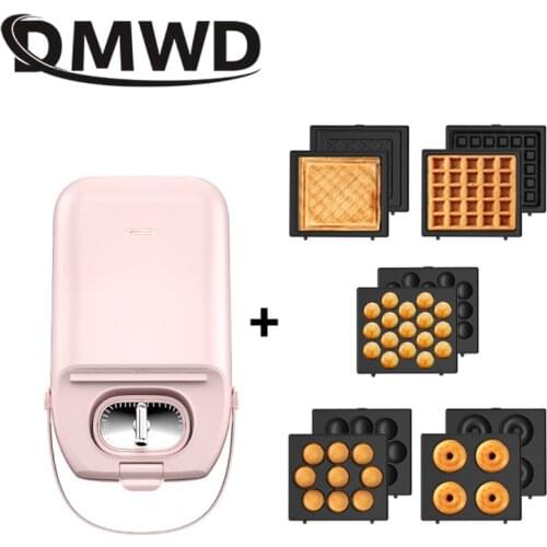 DMWD Sandwich Machine Multi-Function Breakfast Maker Timing Waffle Takoyaki Donuts Light Food Machine Bread Toaster 5 Bakeware