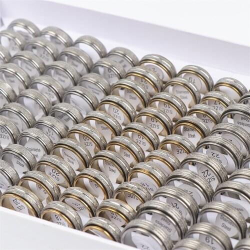 Fashion 30pcs/lot Stainless Steel Spinner Golden Silver Color Sanding Jewelry Rings For Men Women Wedding Gifts Band