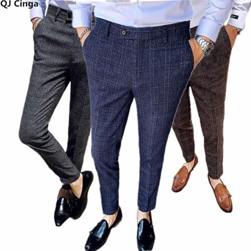 2021 Mens Casual Business Dress Pants British Style Slim Fit Classic Formal Office Social Pants for Men Wedding Party Trousers