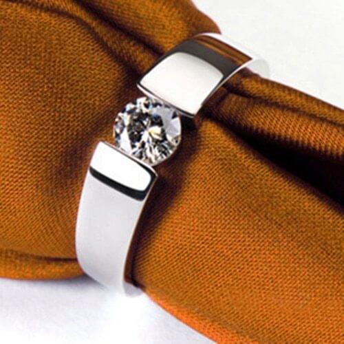 White Gold Man Ring for Male 14K Jewelry 0.5CT Male Diamond Engagement Ring Bridegroom AU585