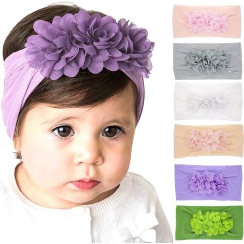 New 1PCS Unisex Three Mini Chiffon Flower Headbands Elastic Soft Nylon Wide Hair Band Girls Christmas Hair Accessories