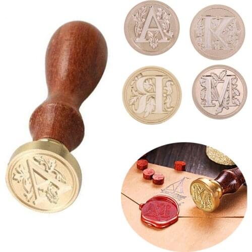 Wax Seal Stamp 26 Letter A-Z Alphabet Retro Wood Handle Gold Plated Brass Seal Head Personalized Customized Scrapbook Invitation