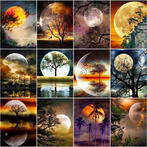 Full Square/Round 5D Diamond Painting Moon Diy Diamond Embroidery Night Landscape Cross Stitch Rhinestone Mosaic Art Home Decor