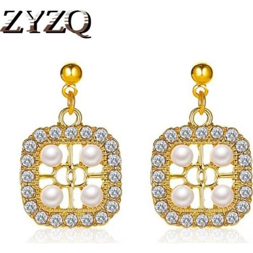 ZYZQ Exquisite Square Shape Imitation Pearl Women Stud Earring Graceful Girl Accessories Fine Presents Female Popular Earrings