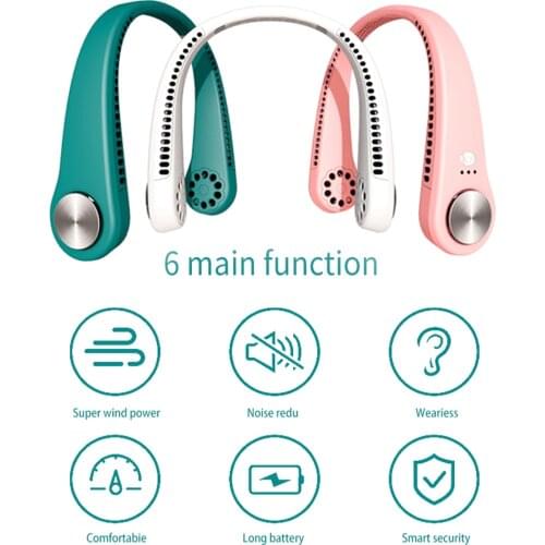 Mini Bladeless Fan Neck Fan 3 Level Air Flow USB Rechargeable Fan Mute Sports Fans for Home Outdoor Ventilador Portatil Abanicos