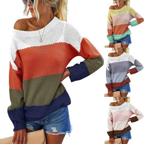 Women Sweater Female Striped Long Sleeve Pullover Sweater 2021 Spring Autumn Winter Casual Sexy Jumper Loose Sweaters