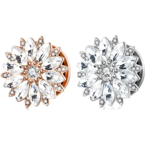 JunlowPY Surgical Steel Ear Gauges Double Flared Crystal Ear Tunnels and Plugs Earrings Stretcher Rose Gold Screw Gauges kit