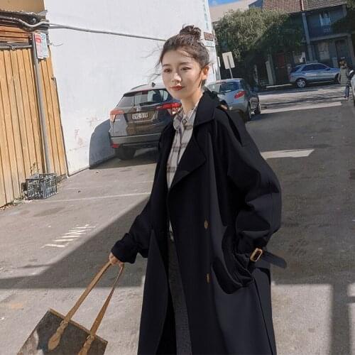 Retro Khaki Windbreaker Womens Spring Autumn Long Trench Coats Woman New Korean Double Breasted Overcoat Female Temperament Coat