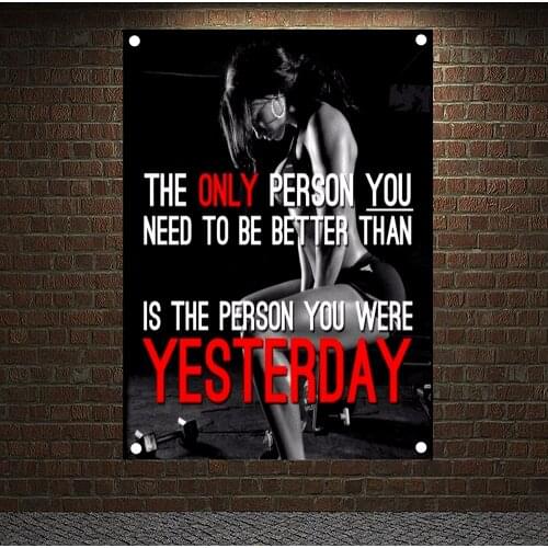 YESTERDAY Motivational Workout Poster Yoga bodybuilding Fitness Banners Flags Wall Art Gym Decor Canvas Hanging Pictures Mural