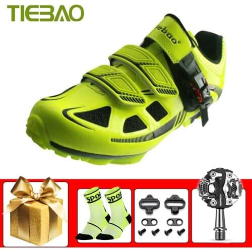 Tiebao MTB Cycling Sneakers Men Women Flat Shoes Self-locking Breathable Zapatos Ciclismo Riding Bicycle Shoe Add SPD Bike Pedal