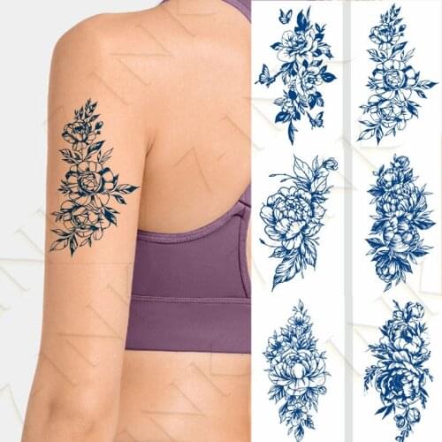Juice Waterproof Temporary Tattoo Stickers Rose Peony Flower Palm Butterfly Body Art Fake Tatto Keeps 7-15 Days for Men Women