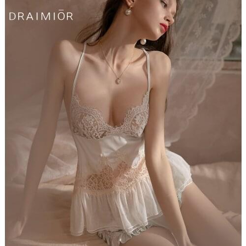 MY9COLORS New Sexy Lingerie For Women Split Babydolls Deep V Backless Nightdress With Short Panty Erotic Female Nightwear DR0187