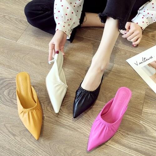 Womens Shoes Pointed Toe Slippers Spring 2020 New Stiletto Heel Shoes Fashion Muller Shoes