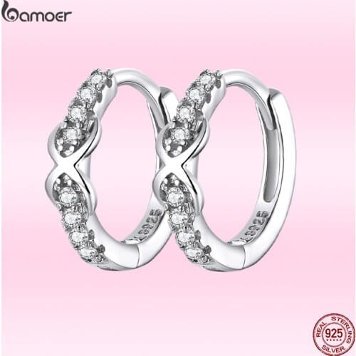 Bamoer GXE872 925 Sterling Silver Infinity Symbol Zirconia Hoop Earrings Brilliant Women Fine Jewelry Hypoallergenic Earrings