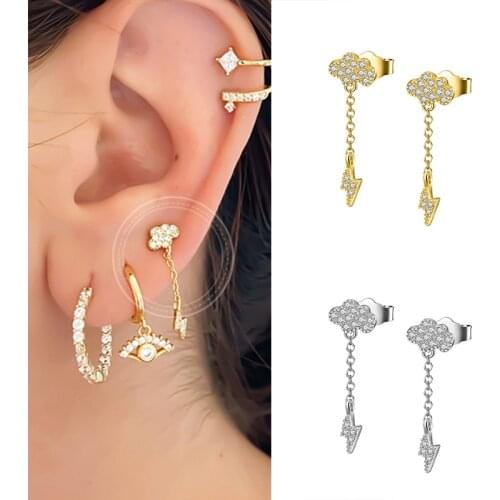 925 Silver Ear Needle Lightning Pendant Small Stud Earrings for Women Simple Exquisite Crystal Earrings Fashion Charm Jewelry