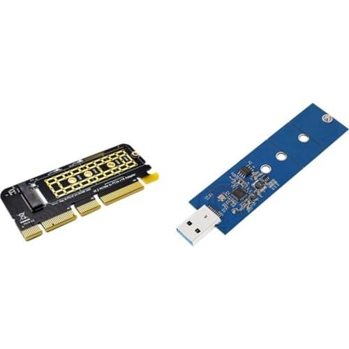 1 Set M.2 NVMe SSD To PCI-E X16 Adapter Card & 1 Pcs M.2 To USB B Key M.2 Ssd Adapter USB 3.0 Ssd Reader Card