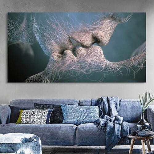 Canvas Hd Prints Pictures 1 Pcs Wall Black Love Kiss Abstract Artwork Painting Home Decor Modular Poster Framed For Living Room